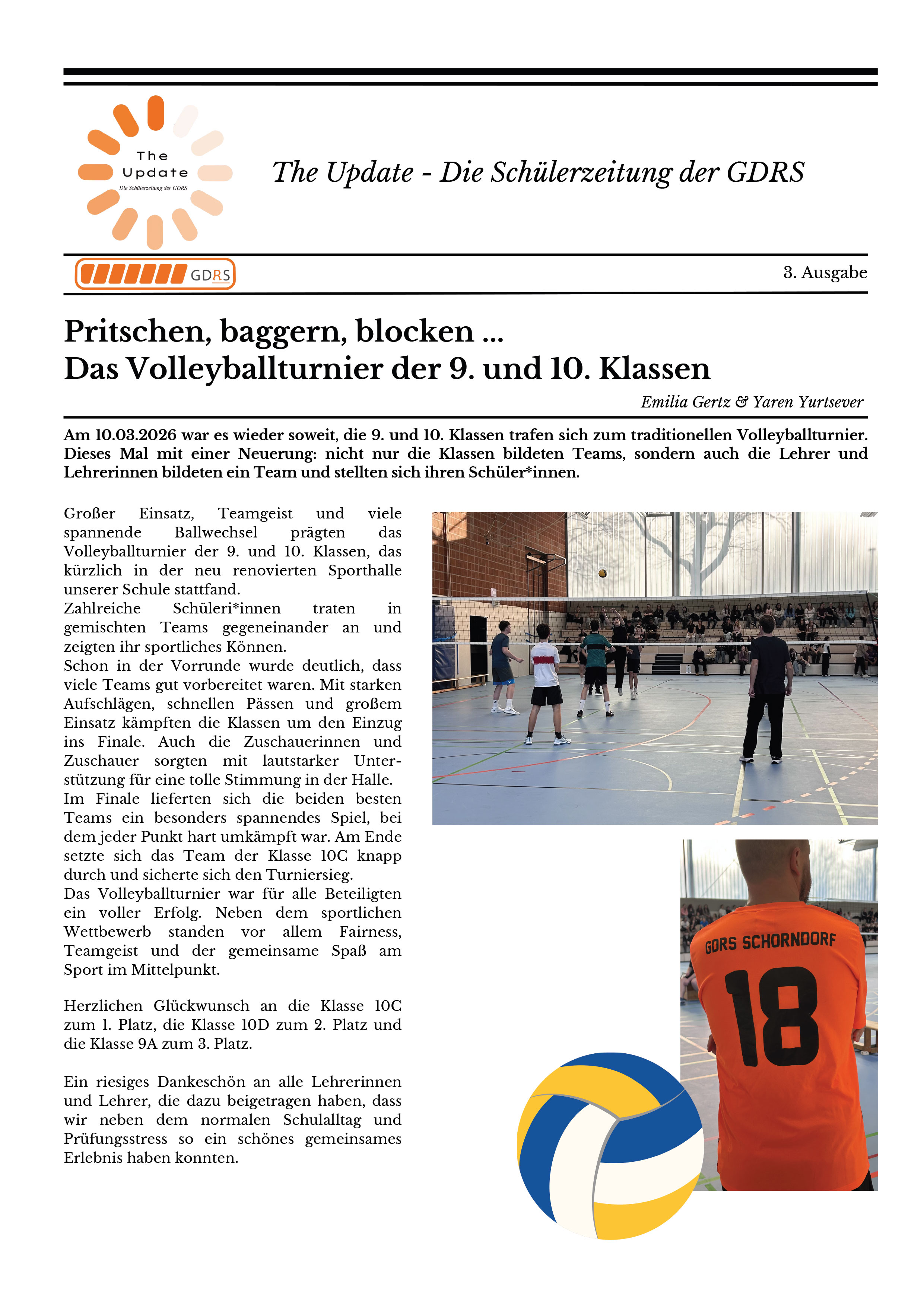 Seite 1 der Sch&uuml;lerzeitung The Update der GDRS